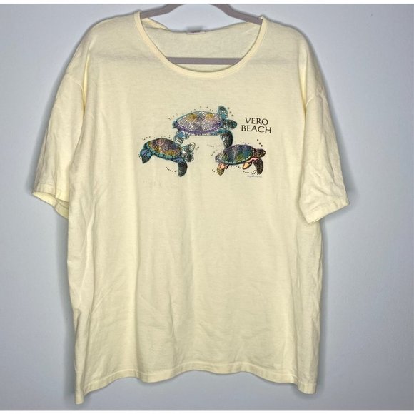 Anvil Tops - Vintage Vero Beach Florida Shirt Yellow Metallic Turtle Single Stitch USA  XL